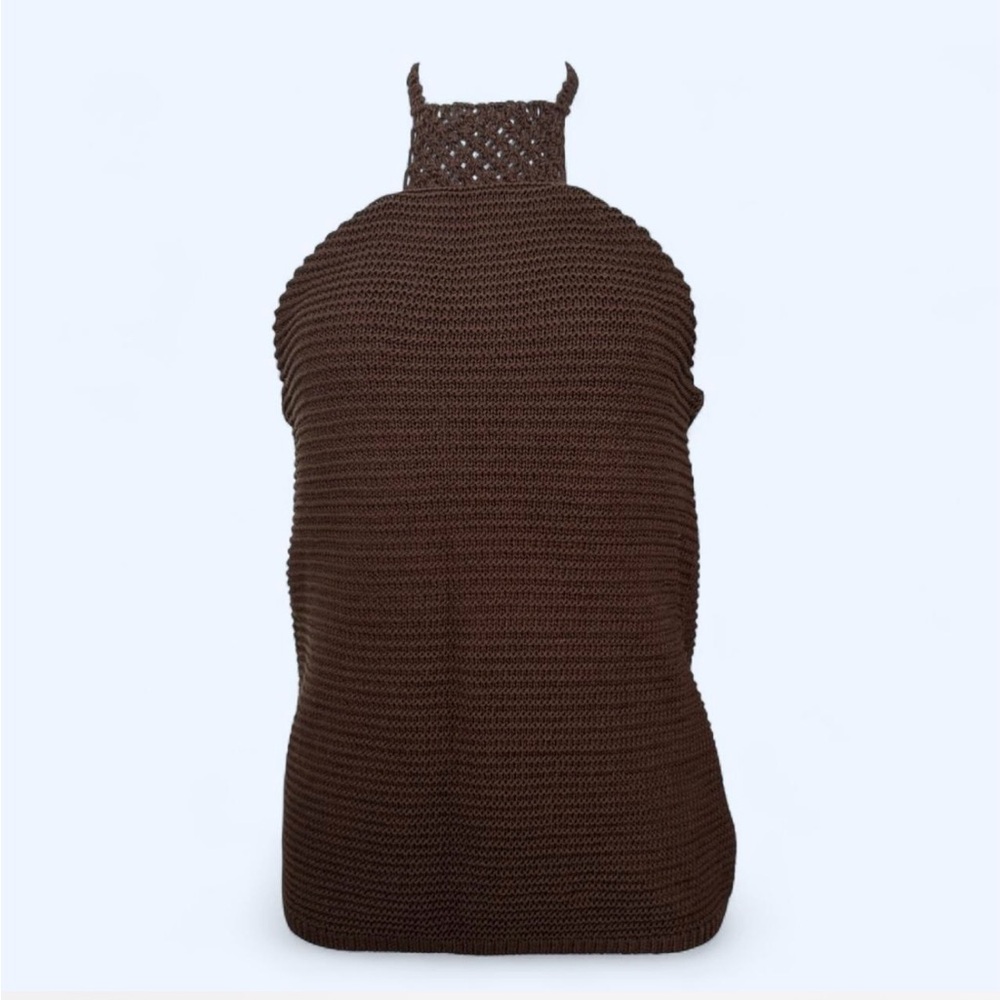 Ralph Lauren Brown crochet knit halter neck top szL